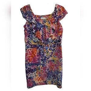 2783) Calvin Klein Multicolor Leopard Print Ruffle Pullover Mini Dress size 6